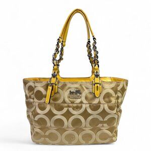 Coach Madison Tribeca Op Art Tote in Signature Gold Sateen & Patent Leather
